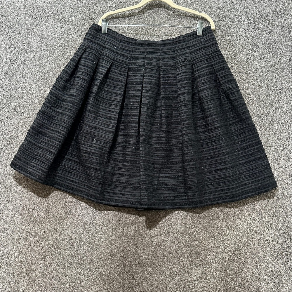 Talbots Black Textured Stripe Pleated A-Line Skirt Woman 14WP Side Zip